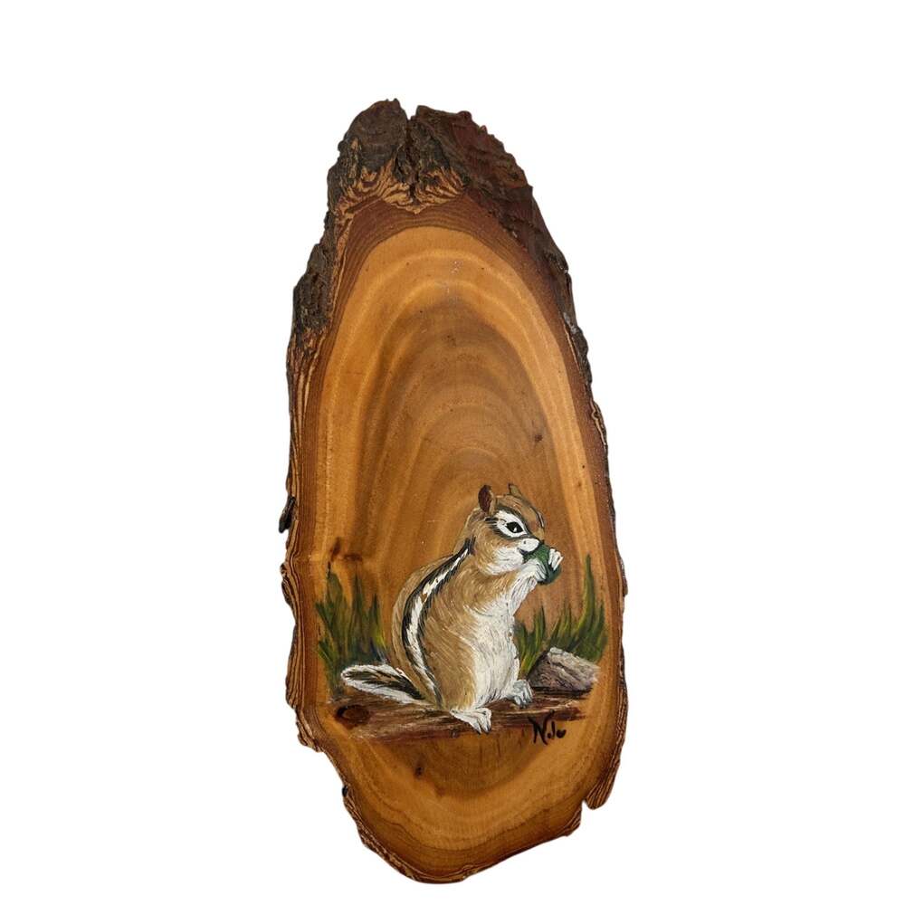 Hand Painted Squirrel on Live Edge Piece Of Wood Nola Mountains Forest